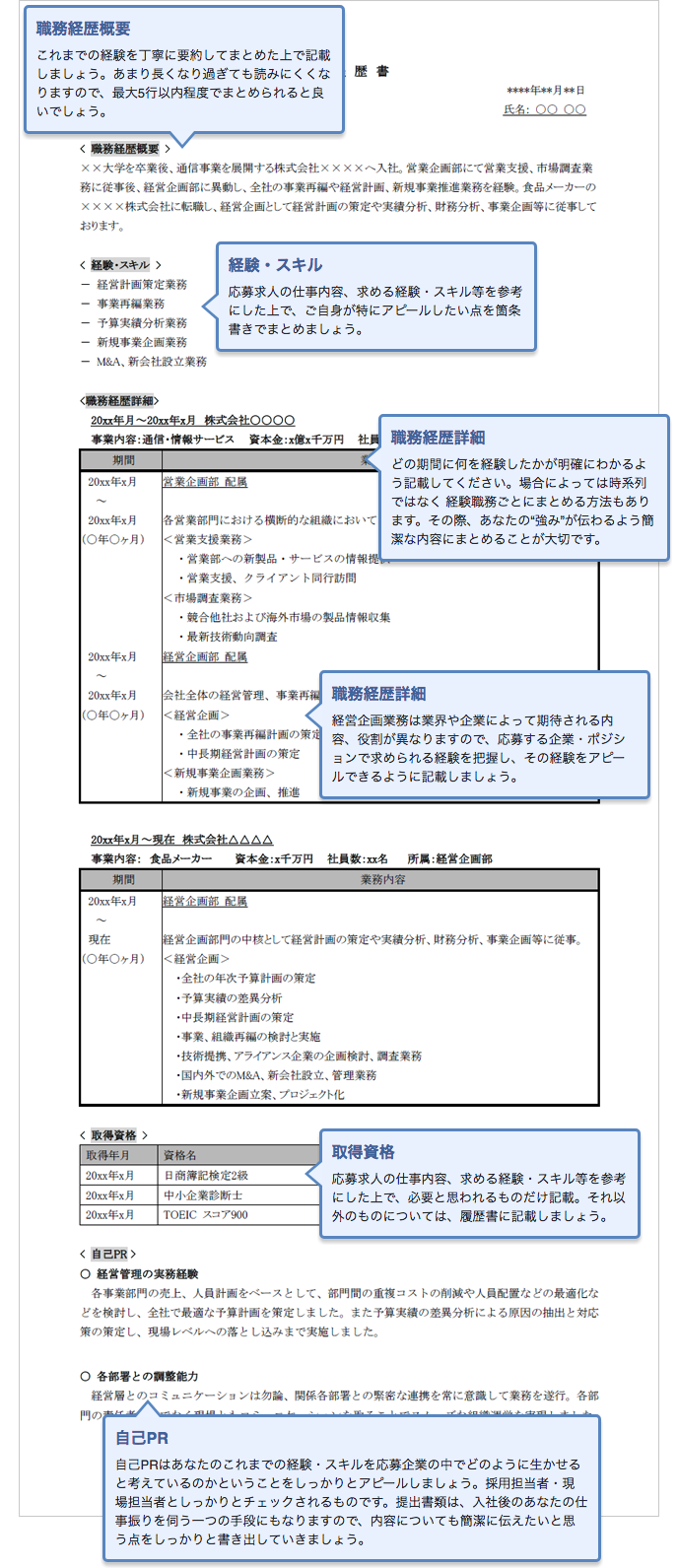 履歴書・職務経歴書の書き方・管理部門・経営企画｜総合人材会社のマンパワーグループ